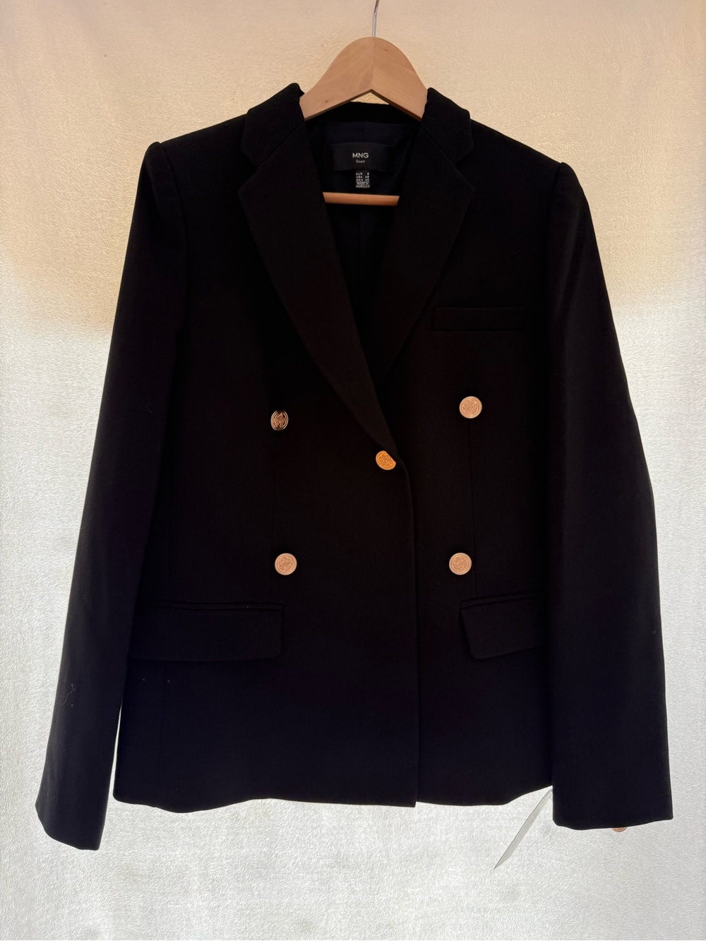 Mango Black Double-Breasted Blazer with Gold Buttons NWT